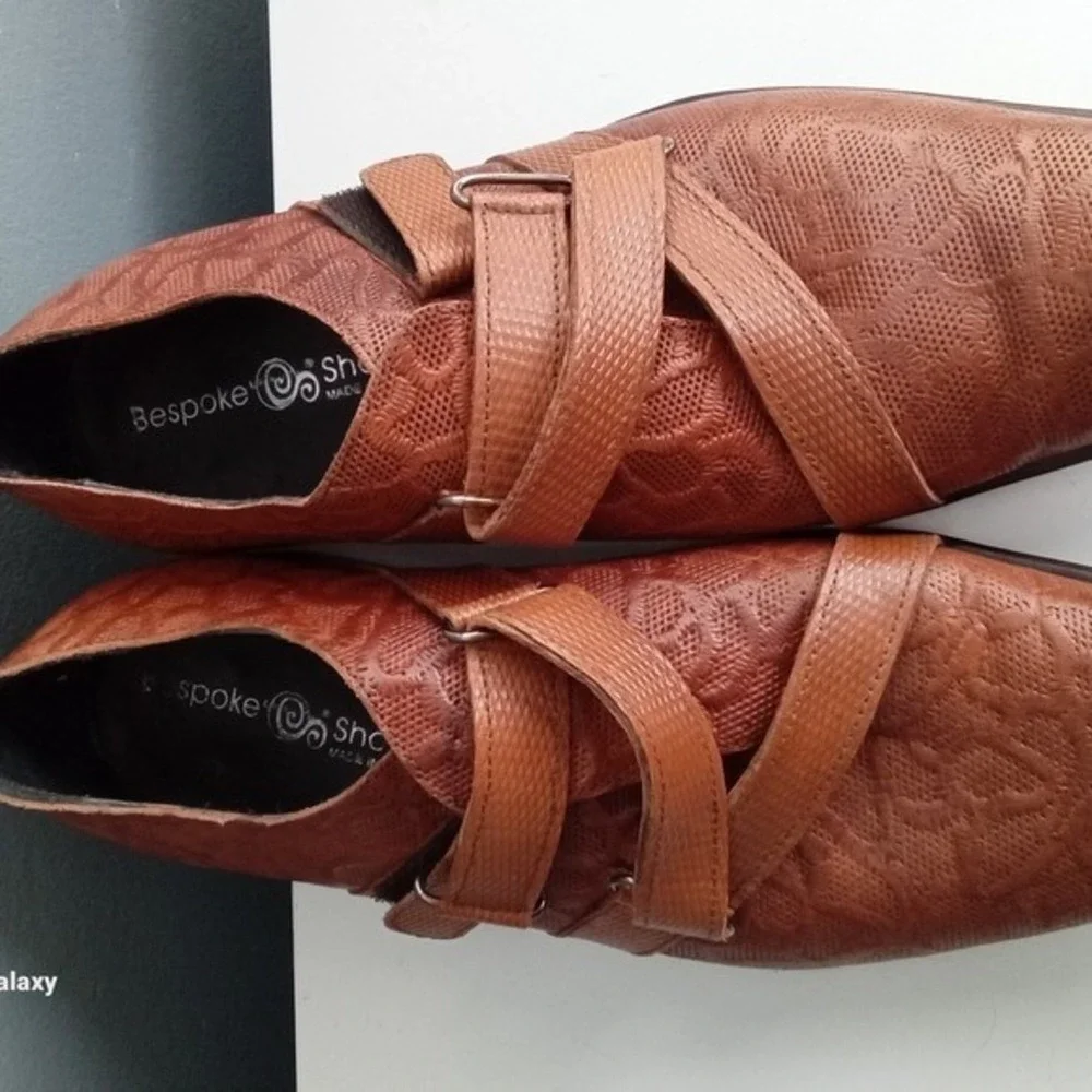 Bespoke Shoes Men Brown Leather Embossed Monk Strap Dress Formal Size‎